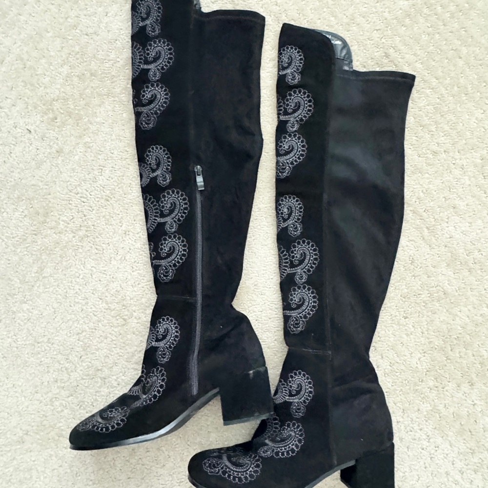SBICCA CHENOA Black Over The Knee Boots Embroidery Leather Boots (Size 8) - Picture 4 of 12